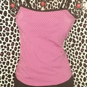 Magenta tank w/ Black polka dots.